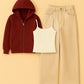 Zipper Hoodie With Inner & Beige Wide Leg Jeans