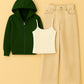 Zipper Hoodie With Inner & Beige Wide Leg Jeans