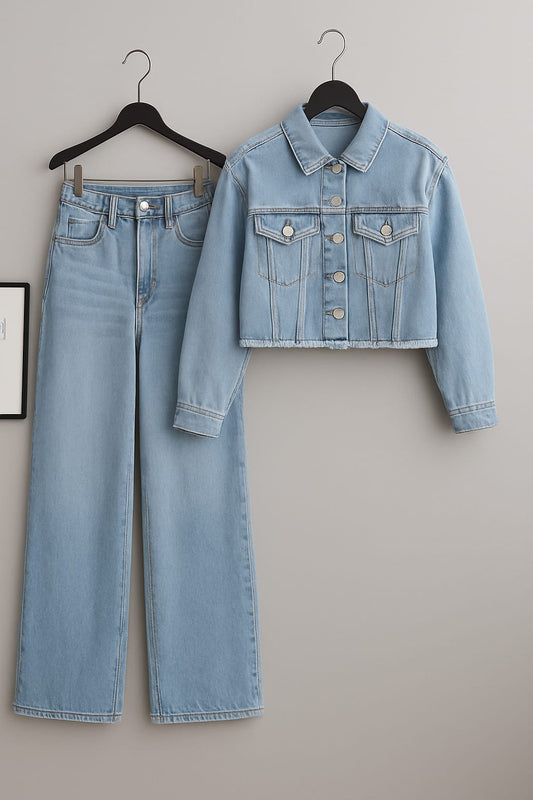 IceBlue Denim Jacket With IceBlue Wide Leg Jeans