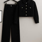 Black Denim Jacket With Black Wide Leg Jeans
