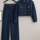 Blue Denim Jacket With Blue Wide Leg Jeans