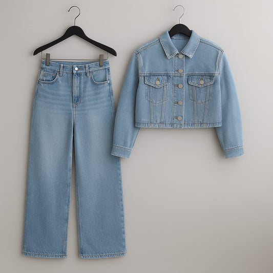 IceBlue Denim Jacket With IceBlue Wide Leg Jeans