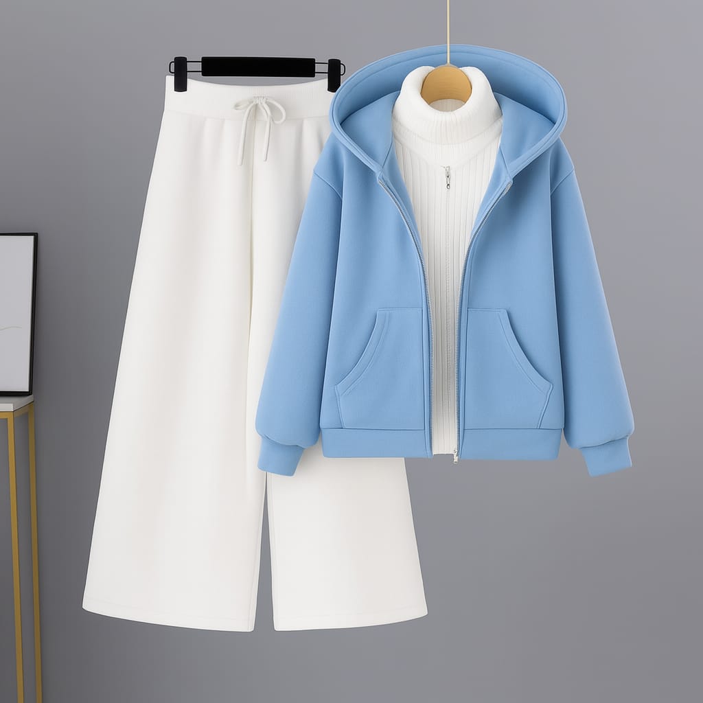 Zipper Hoodie With Highneck & White Flapper