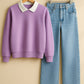 Collared Sweatshirt With IceBlue Wide Leg Jeans