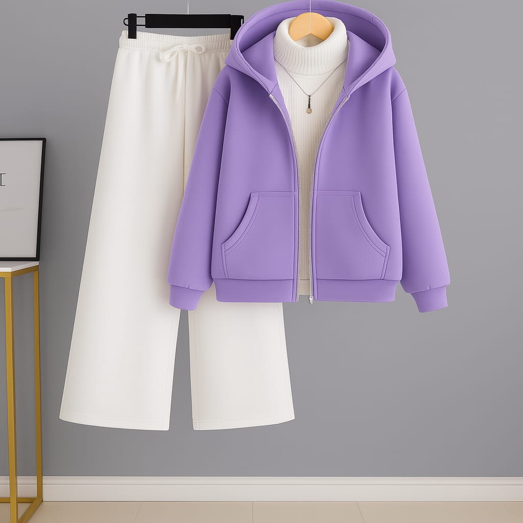 Zipper Hoodie With Highneck & White Flapper