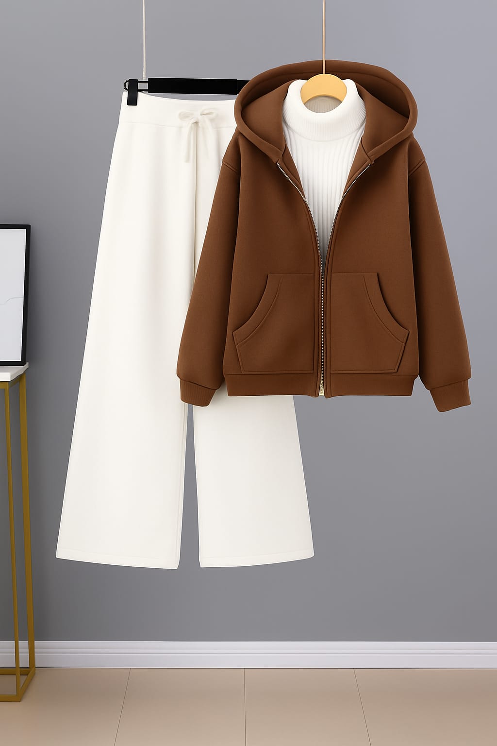 Zipper Hoodie With Highneck & White Flapper