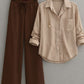 BEIGE LINING BUTTON DOWN SHIRT WITH BROWN FLAPPER TROUSER