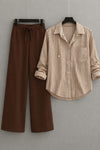 BEIGE LINING BUTTON DOWN SHIRT WITH BROWN FLAPPER TROUSER