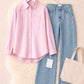 PINK CHECK BUTTON DOWN WITH ICEBLUE WIDE LEG JEANS