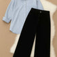 BLUE LINING BUTTON DOWN WITH BLACK WIDE LEG JEANS