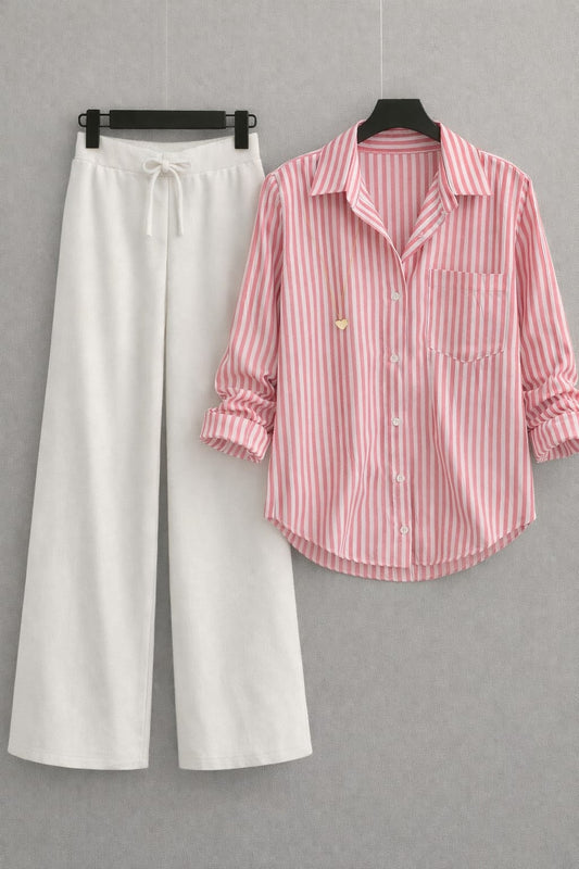 PINK LINING BUTTON DOWN WITH FLAPPER TROUSER