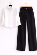 White Button Down Shirt & Black Wide Leg Jeans