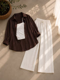 Brown Button Down Shirt With White Inner and White Flapper Trouser