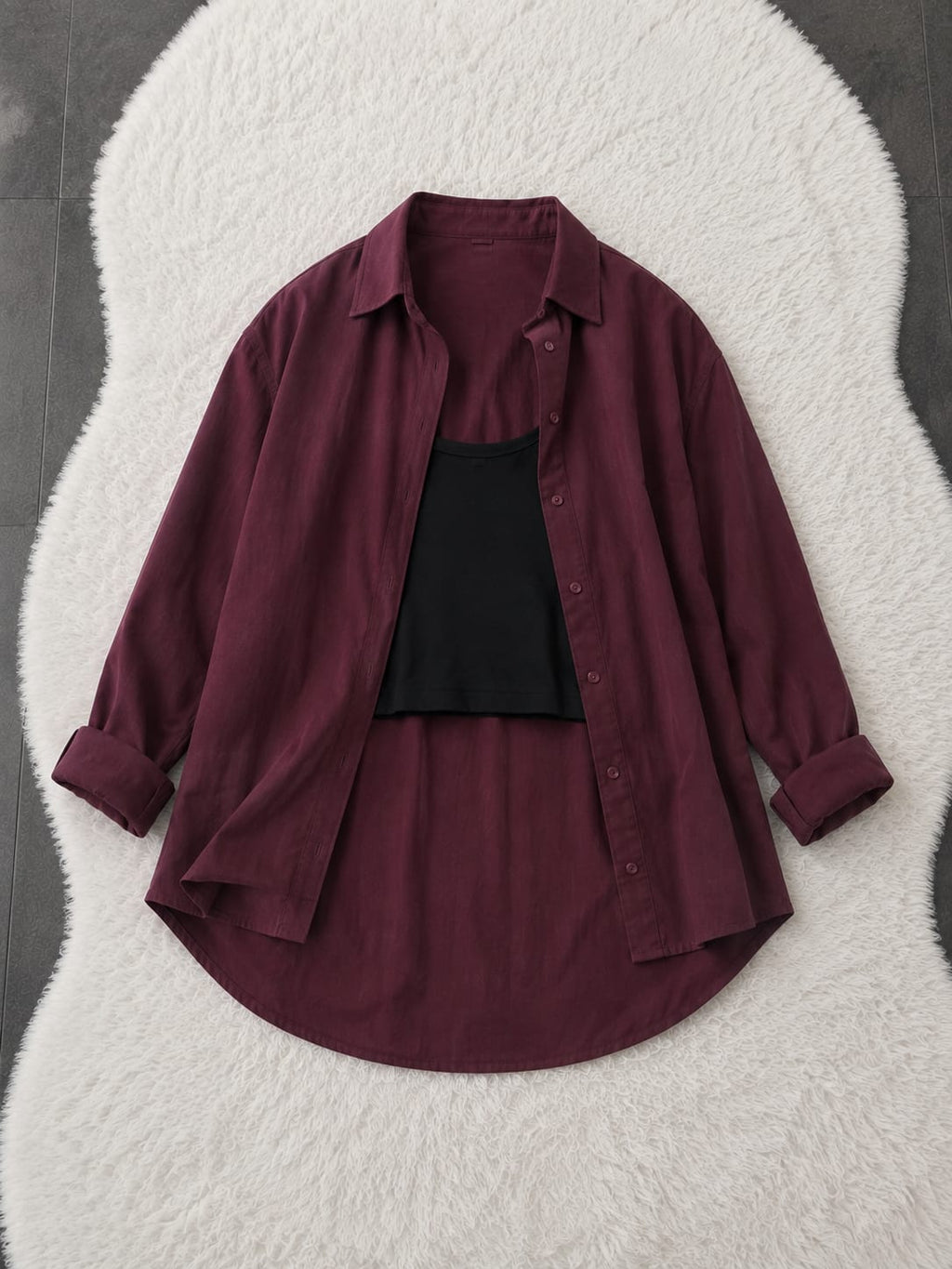 Maroon Button Down Shirt & Black Inner