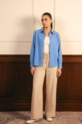 Sky Blue Button Down Shirt With White Inner & White Flapper Trouser