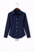 Navy Blue Fitted Button Down Shirt