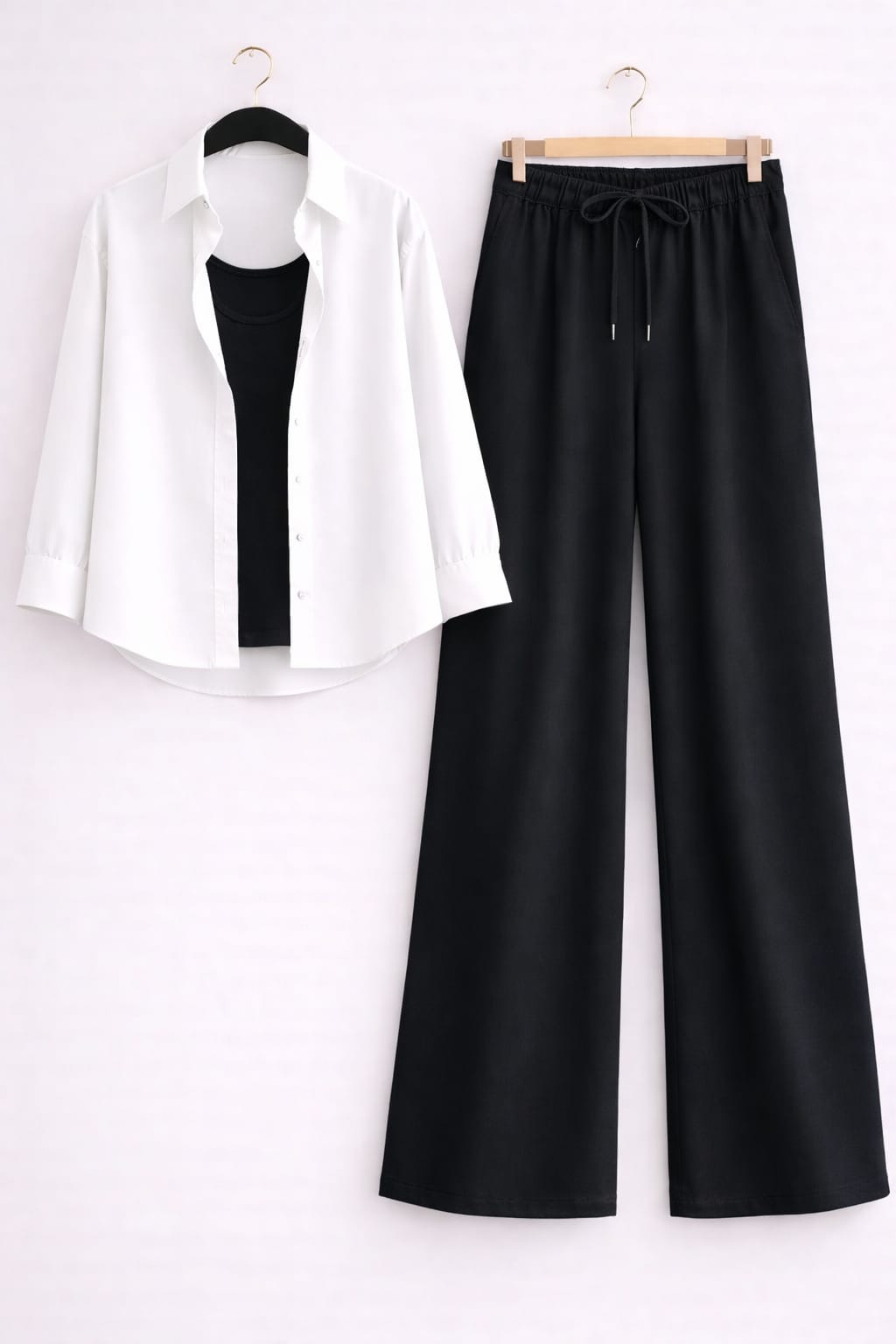 White Button Down Shirt With Black Inner & Black Flapper Trouser