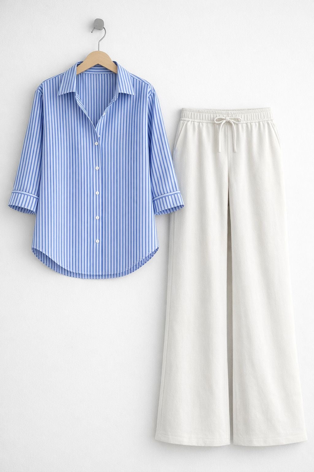 Blue Lining Button Down Shirt & White Flapper Trouser