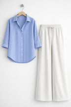 Blue Lining Button Down Shirt & White Flapper Trouser
