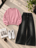Sweatshirt With Black Shaded Wide Leg Jeans