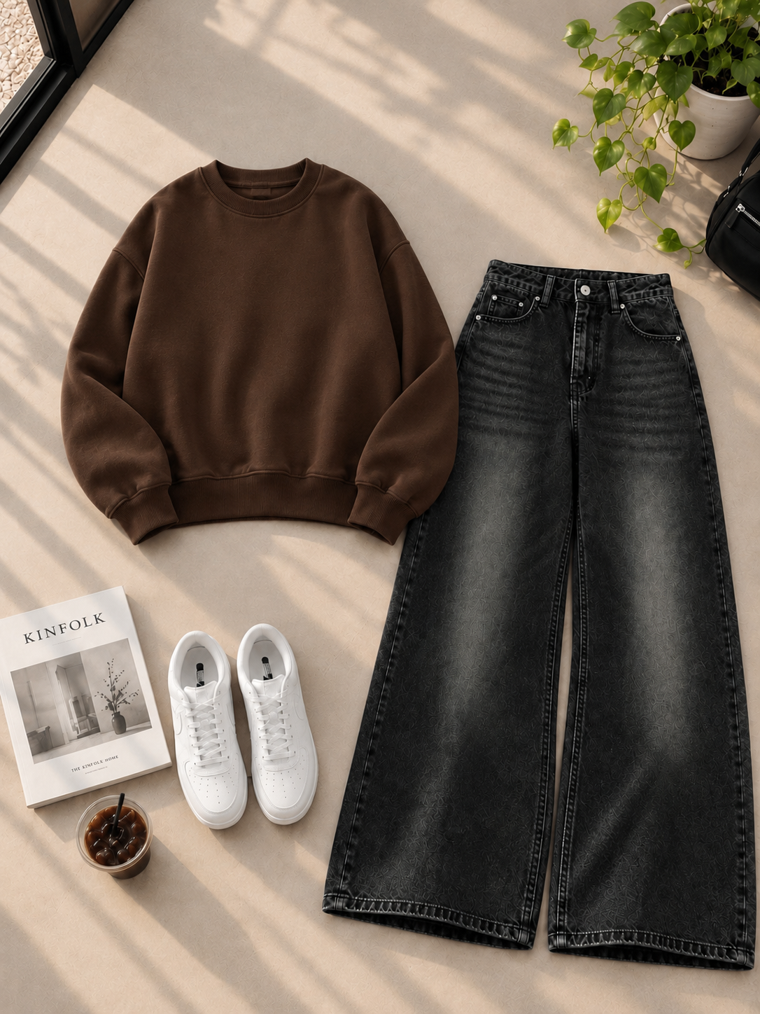 Sweatshirt With Black Shaded Wide Leg Jeans