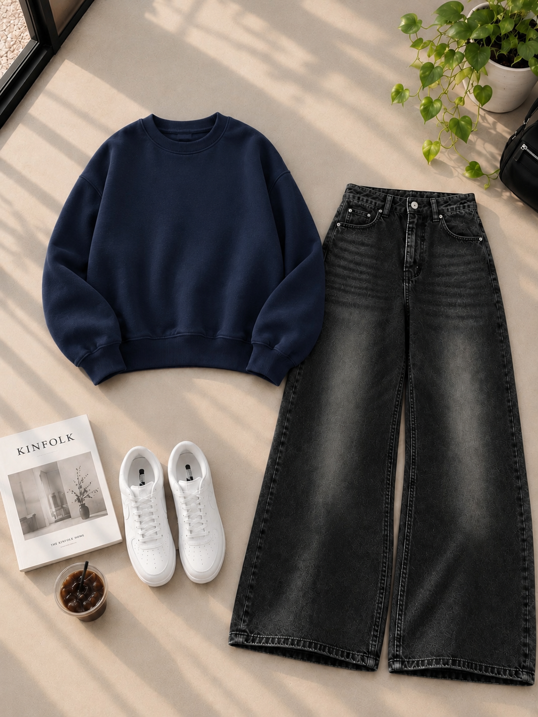 Sweatshirt With Black Shaded Wide Leg Jeans