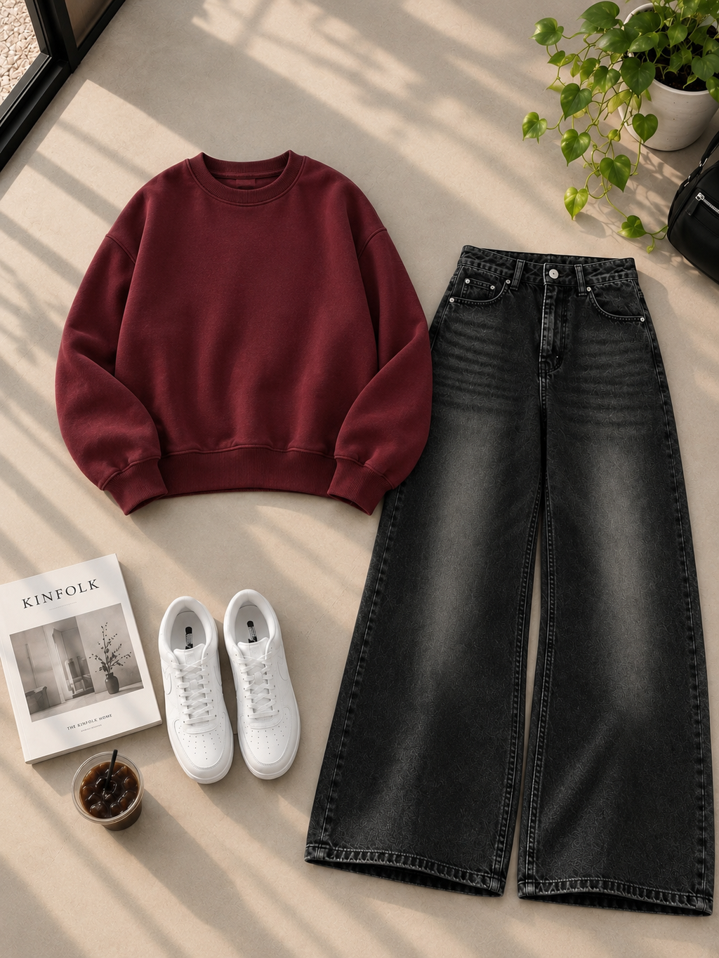 Sweatshirt With Black Shaded Wide Leg Jeans