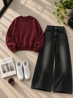 Sweatshirt With Black Shaded Wide Leg Jeans