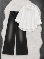 Button-Down Shirt With Black Vintage Wide Leg Jeans