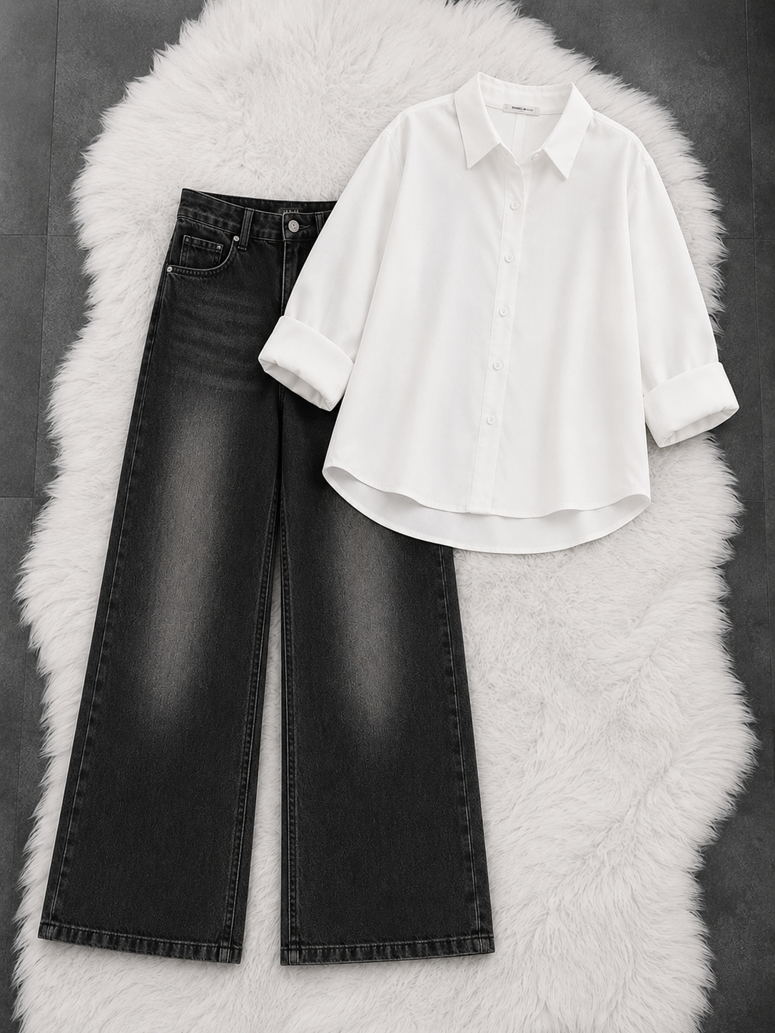 Button-Down Shirt With Black Vintage Wide Leg Jeans