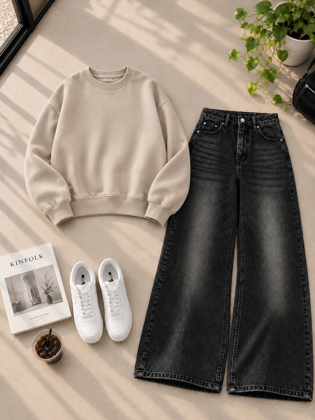 Sweatshirt With Black Shaded Wide Leg Jeans