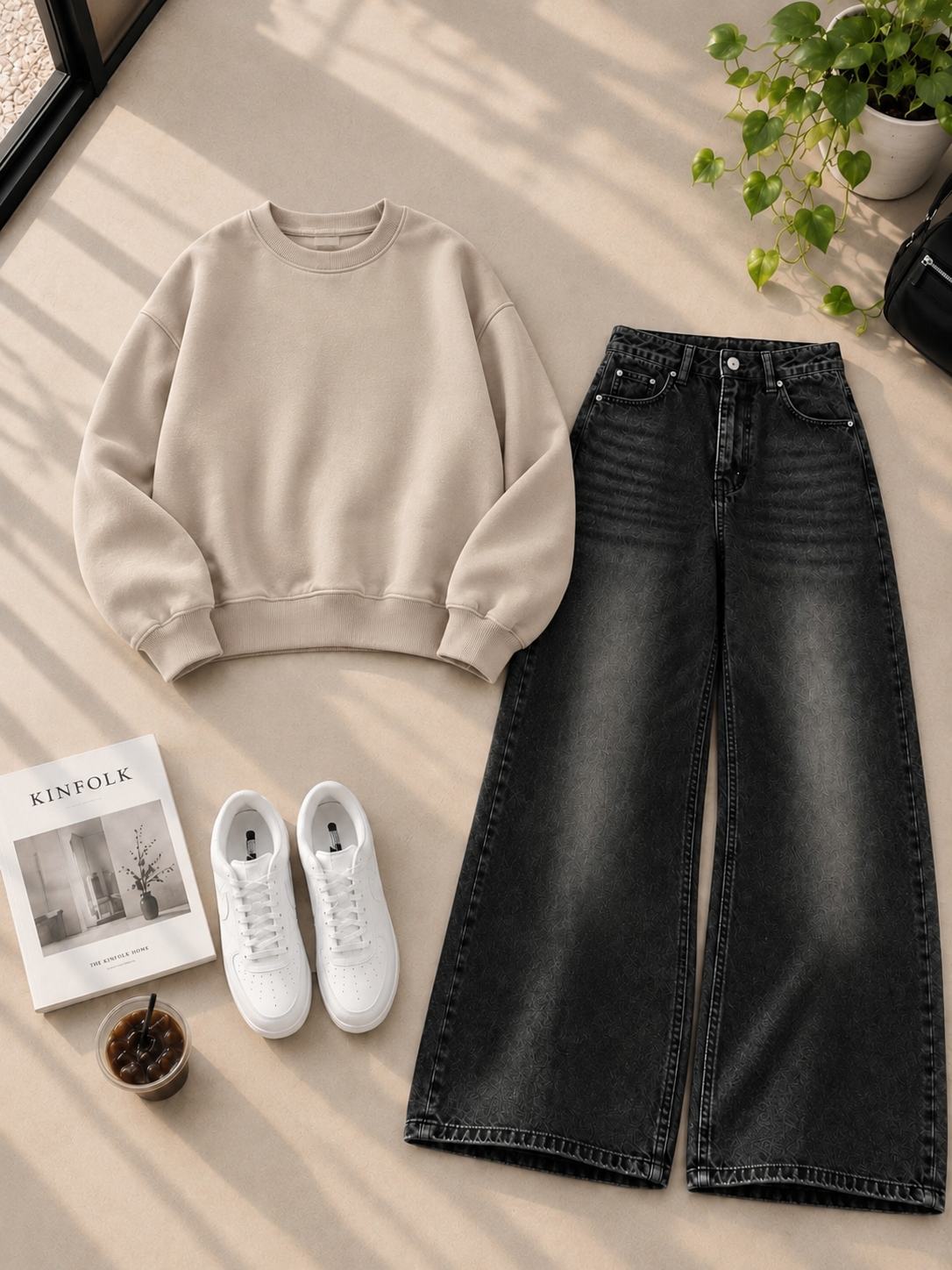 Sweatshirt With Black Shaded Wide Leg Jeans