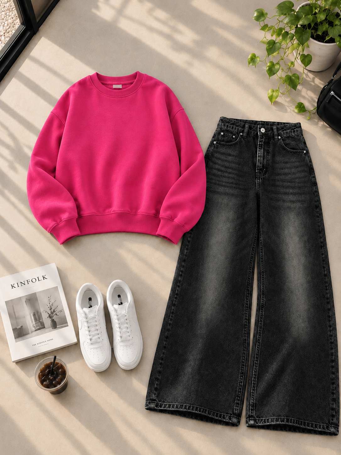 Sweatshirt With Black Shaded Wide Leg Jeans