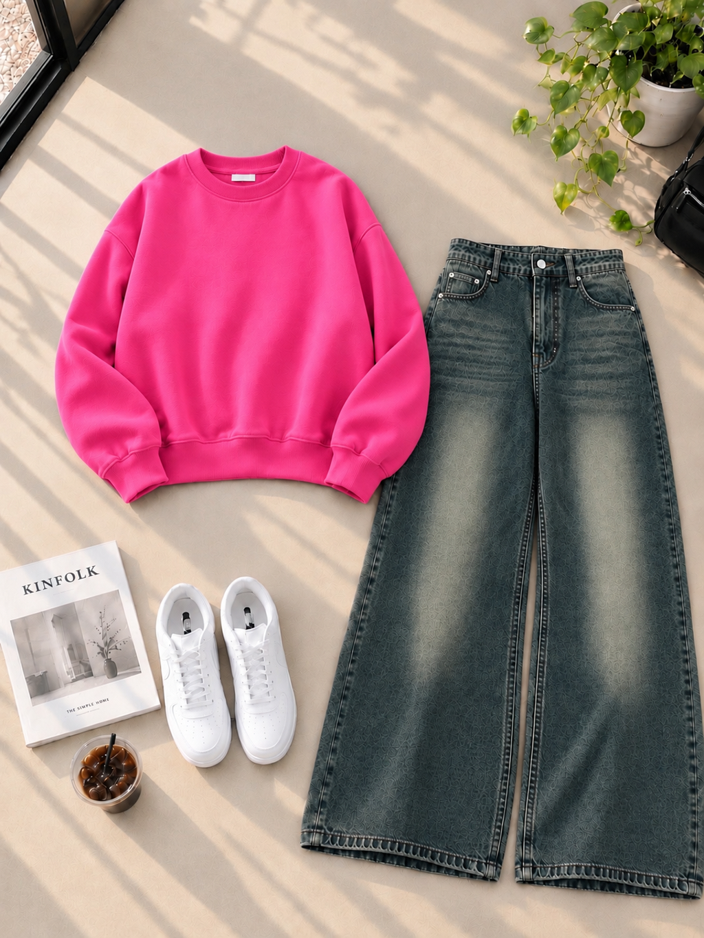 Sweatshirt With Greenish Shaded Wide Leg Jeans