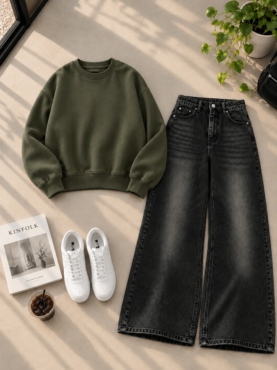 Sweatshirt With Black Shaded Wide Leg Jeans