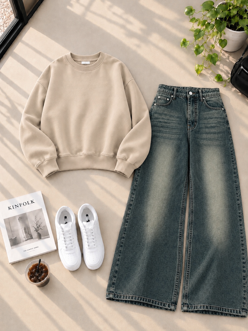 Sweatshirt With Greenish Shaded Wide Leg Jeans