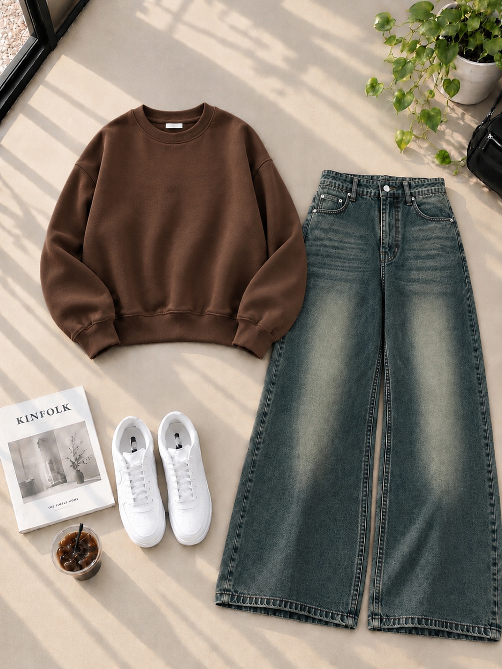 Sweatshirt With Greenish Shaded Wide Leg Jeans