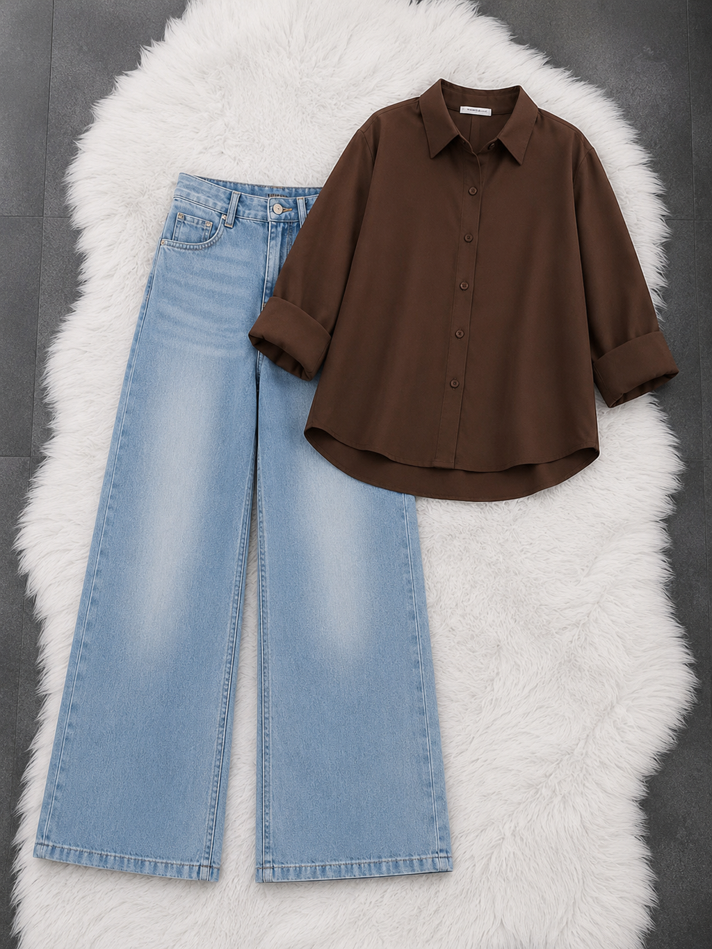 Button-Down Shirt With Ice-Blue Vintage Wide Leg Jeans