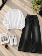 Sweatshirt With Black Shaded Wide Leg Jeans