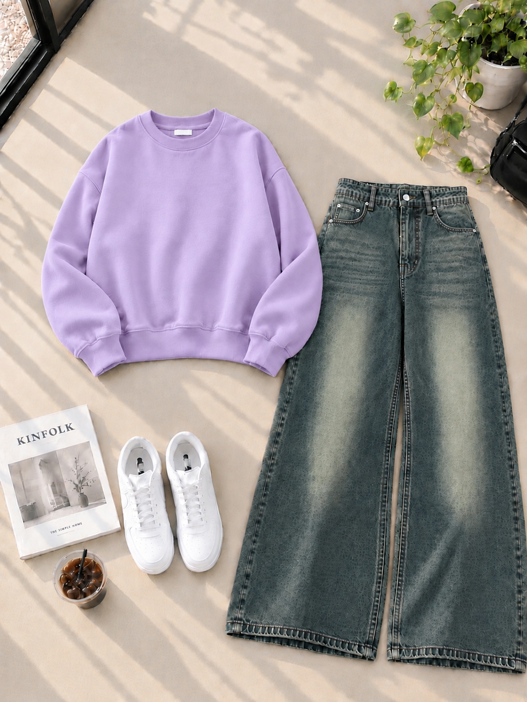 Sweatshirt With Greenish Shaded Wide Leg Jeans