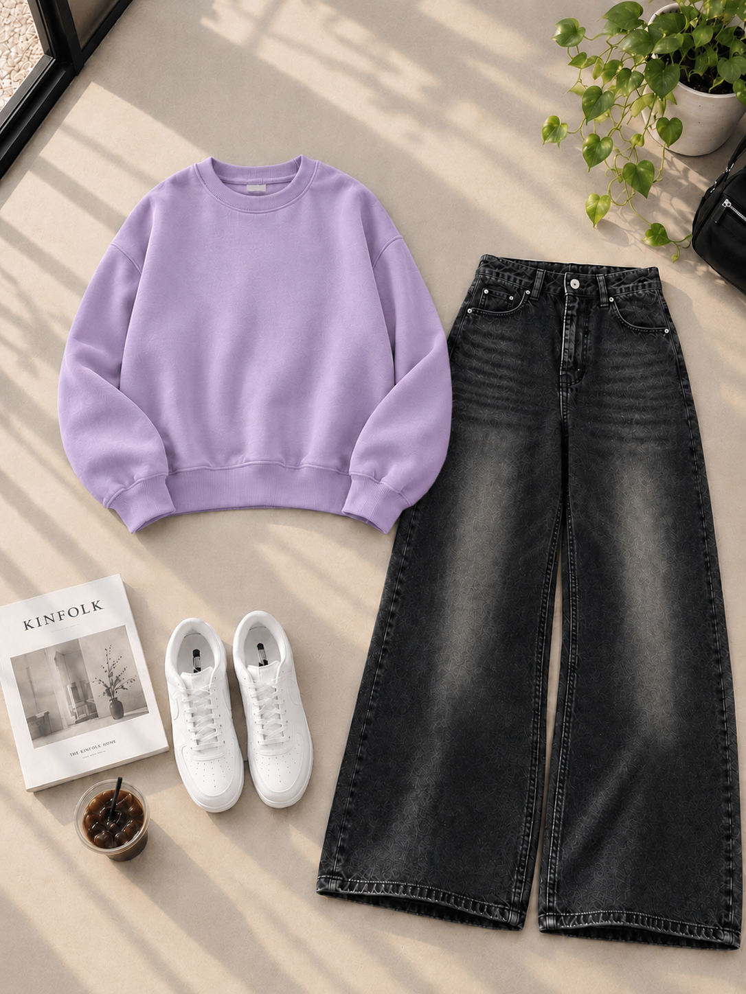 Sweatshirt With Black Shaded Wide Leg Jeans