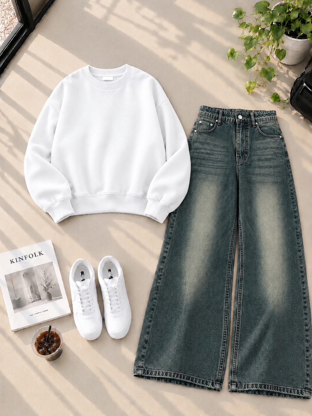 Sweatshirt With Greenish Shaded Wide Leg Jeans