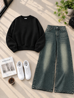 Sweatshirt With Greenish Shaded Wide Leg Jeans