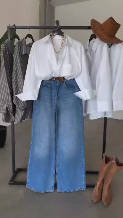 Button Down with Wide Leg Jeans