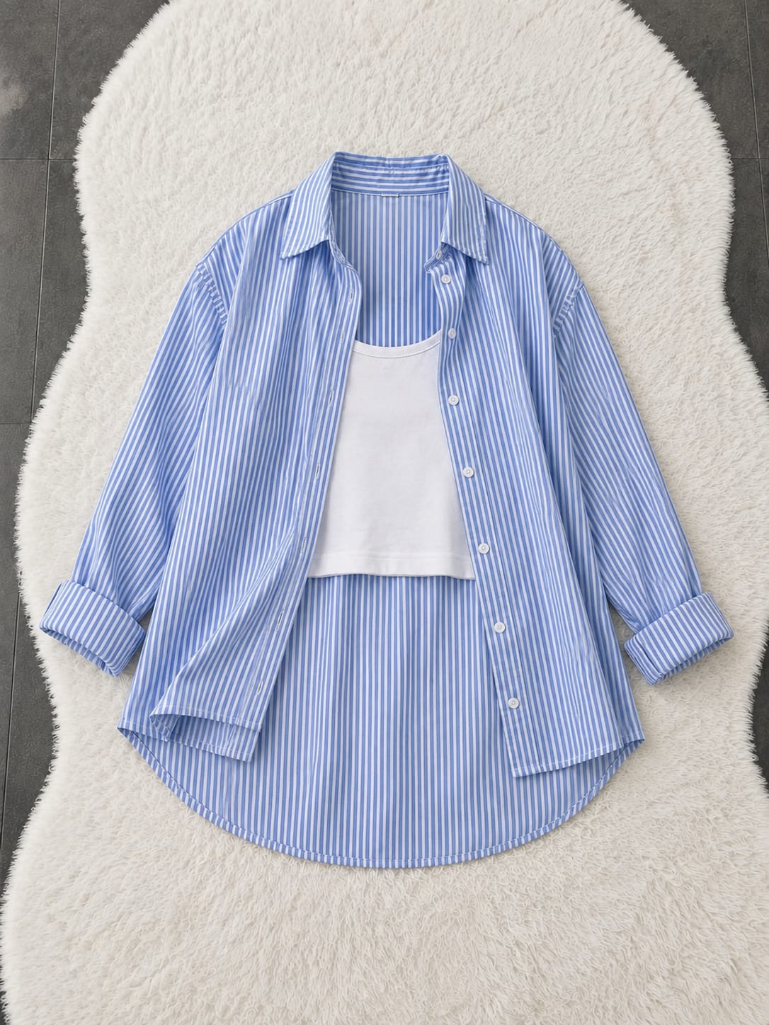 Blue Lining Button Down Shirt & White Inner